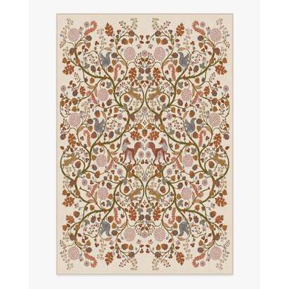Foxglove Forest Cream Multicolour Flatwoven Rug - 185 x 275 cm - Rug + Cushioned Pad System