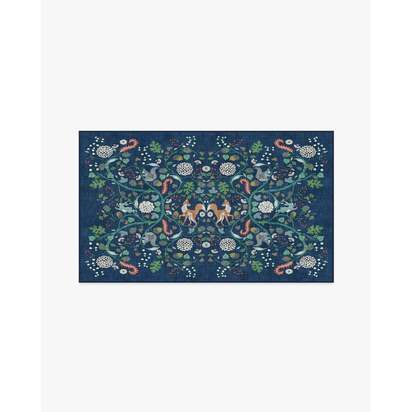 Foxglove Forest Blue Multicolour Flatwoven Rug - 90 x 150 cm - Rug + Pad System