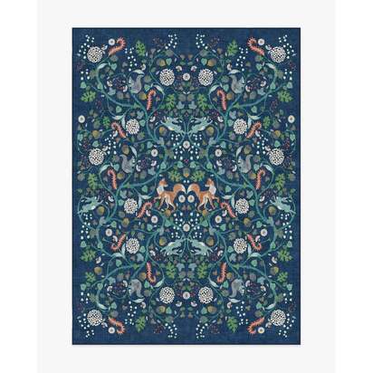 Foxglove Forest Blue Multicolour Flatwoven Rug - 150 x 215 cm - Rug + Pad System