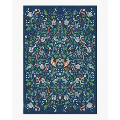 Foxglove Forest Blue Multicolour Flatwoven Rug - 185 x 275 cm - Rug + Pad System