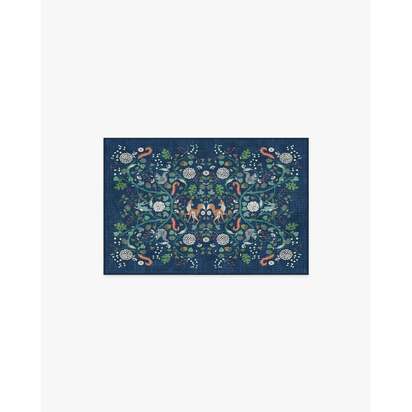Foxglove Forest Blue Multicolour Flatwoven Rug - 185 x 275 cm - Rug + Pad System