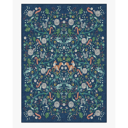 Foxglove Forest Blue Multicolour Flatwoven Rug - 305 x 425 cm - Rug + Pad System