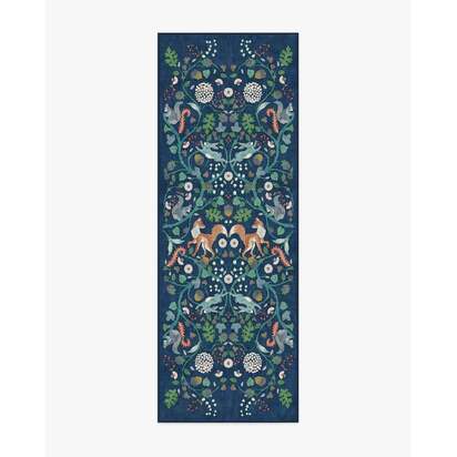 Foxglove Forest Blue Multicolour Flatwoven Rug - 75 x 215 cm - Rug + Cushioned Pad System
