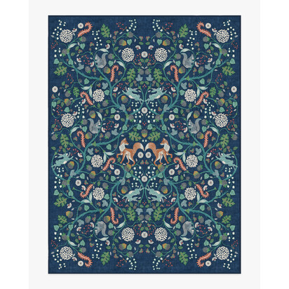 Foxglove Forest Blue Multicolour Flatwoven Rug - 275 x 365 cm - Rug + Cushioned Pad System