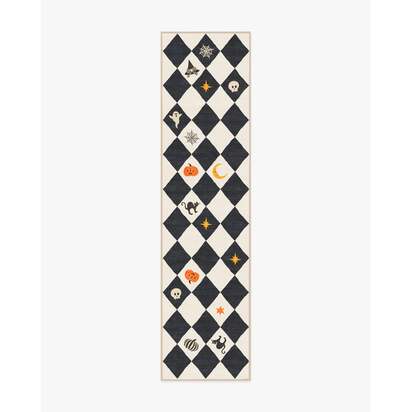 Halloween Harlequin Ivory & Charcoal Rug - 75 x 305 cm - All-In-One Rug