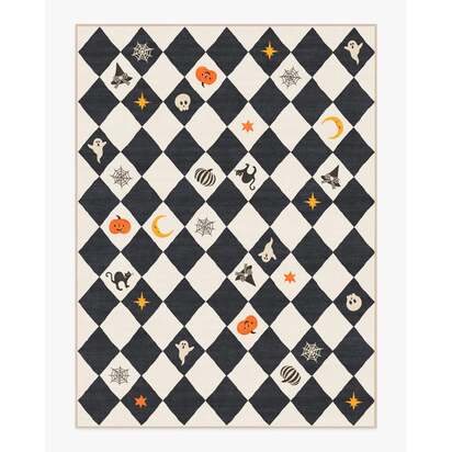 Halloween Harlequin Ivory & Charcoal Flatwoven Rug - 275 x 365 cm - Rug + Pad System
