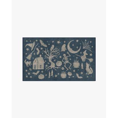 Moonlit Creatures Navy Flatwoven Rug - 90 x 150 cm - Rug + Pad System