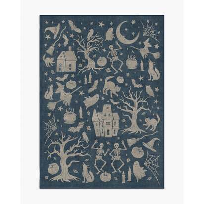 Moonlit Creatures Navy Flatwoven Rug - 150 x 215 cm - Rug + Cushioned Pad System
