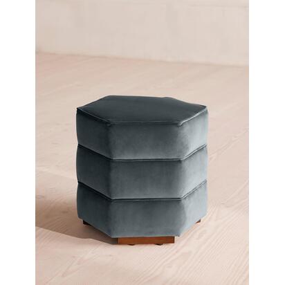 Lyla Footstool, Velvet, Grey Blue