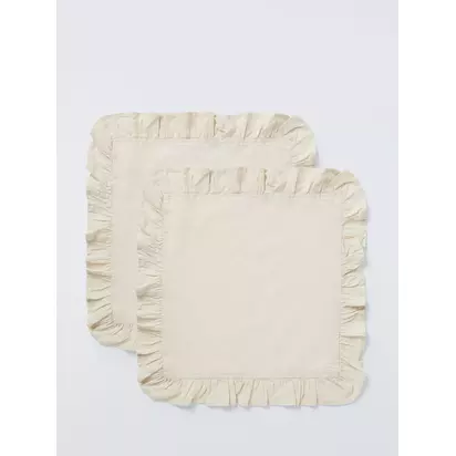 John Lewis Ruffle Linen Cotton Napkins, Set of 2, Natural Natural | H0.10 x W45 x D45cm