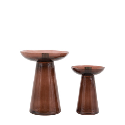 Sutton Glass Candle Holder Smoke Set of 2