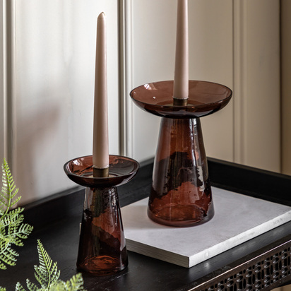 Sutton Glass Candle Holder Smoke Set of 2