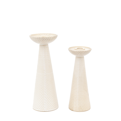 Alder Ceramic Candle Stick White Glaze (Set of 2)