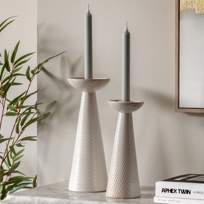 Alder Ceramic Candle Stick White Glaze (Set of 2)