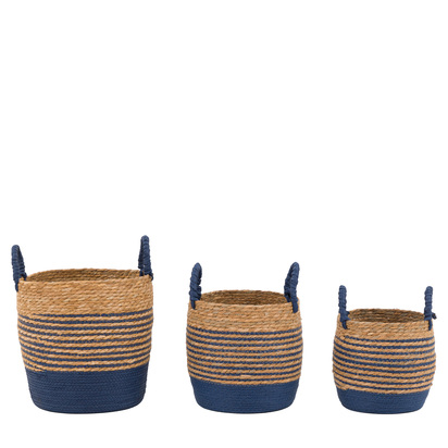 Brammore Seagrass Basket Blue Striped Set of 3