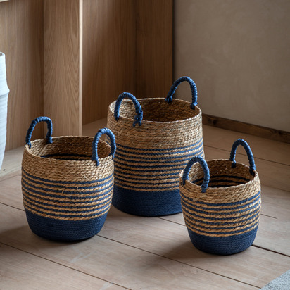Brammore Seagrass Basket Blue Striped Set of 3