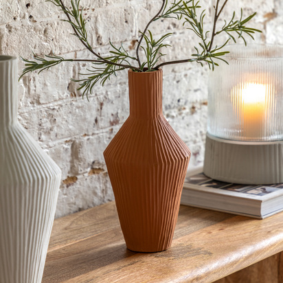 Maplebridge Ribbed Cast Metal Vase Terracotta