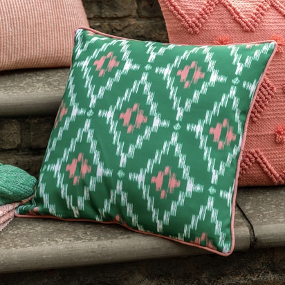 Farnley Geo Printed Cushion Green Poly Filled