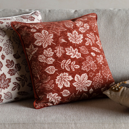 Pembrey Leaf Chenille Cushion Rust Poly Filled