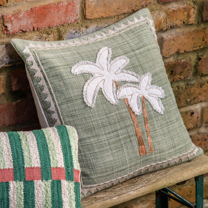 Glenton Emb Palm Tree Cush Sage Poly Filled