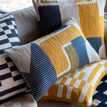 Hartdale Jacquard Cushion Ochre & Navy Feather Filled