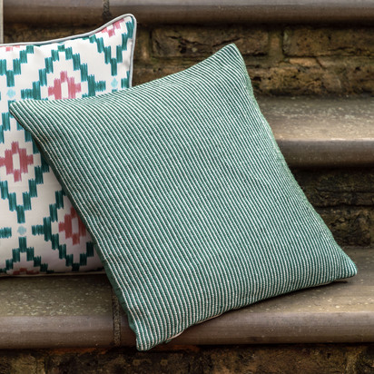 Ledstone Pinstripe Cushion Green Poly Filled