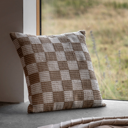 Mapleworth Check Woven Cushion Taupe Poly Filled