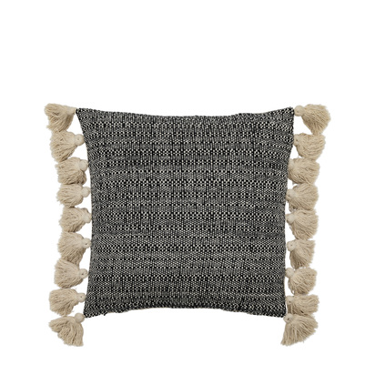 Studio Woven Cushion with Tassels Black Poly Filled