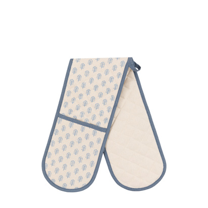 Brookwell Floral Stamp Double Oven Glove Blue