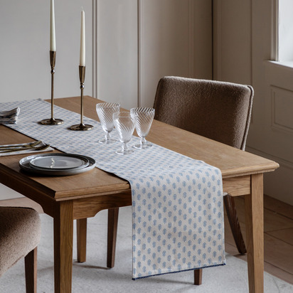 Brookwell Floral Stamp Table Runner Blue