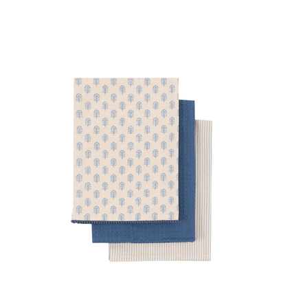 Brookwell Floral Stamp Tea Towel Blue 3pk