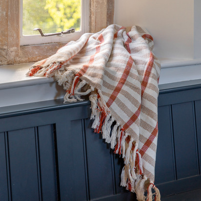 Sunningdale Grid Woven Throw Rust/ Natural