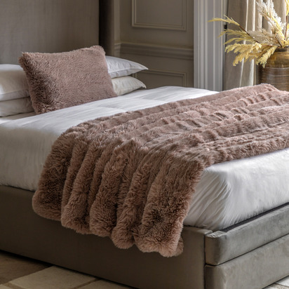 Denworth Faux Fur Throw Dusky Pink  - Small