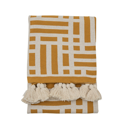 Fairmont Knitted Tassel Throw Ochre