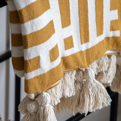 Fairmont Knitted Tassel Throw Ochre