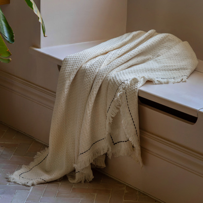 Langton Border Waffle Throw Cream