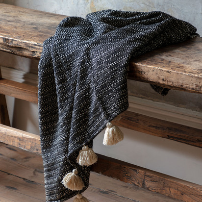 Studio Woven Throw with Tassels Black