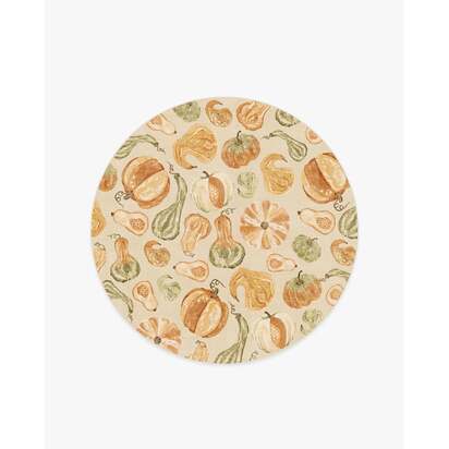 Harvest Veggies Cream Multicolour Flatwoven Rug - 185 Round cm - Rug + Cushioned Pad System