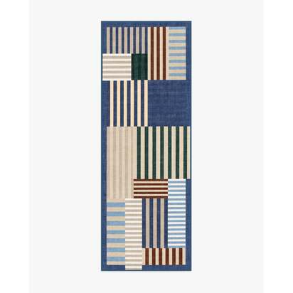 Maritime Multicolour Flatwoven Rug - 75 x 215 cm - Rug + Cushioned Pad System