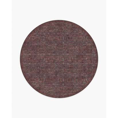 Sierra Charcoal & Burgundy Flatwoven Rug - 245 Round cm - Rug + Cushioned Pad System