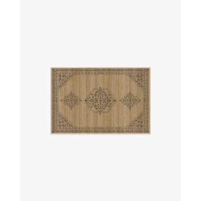 Alette Tan & Charcoal Flatwoven Rug - 60 x 90 cm - Rug + Cushioned Pad System