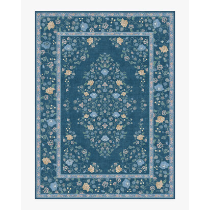 Emmeline Blue Multicolour Flatwoven Rug - 275 x 365 cm - Rug + Cushioned Pad System
