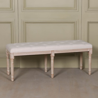 Light Wooden Louis Upholstered Bench