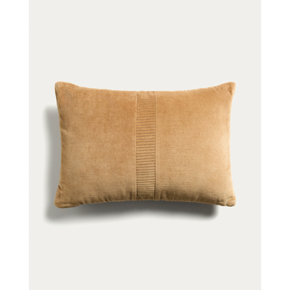 Tavre beige velvet cushion cover with embroidered detailing 40 x 60 cm