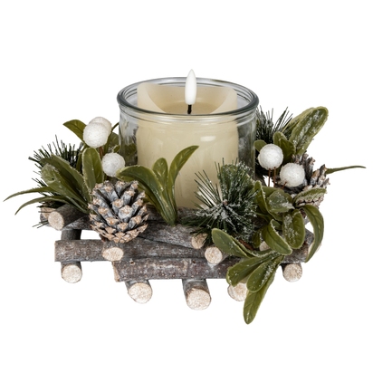 Frosted Mistletoe And Pine Candle Wreath