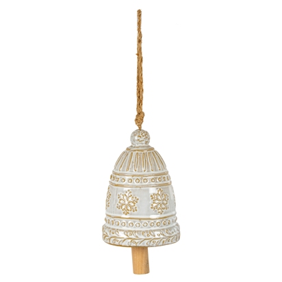 Large Ceramic Bell Tree Ornament With Snowflake Detail