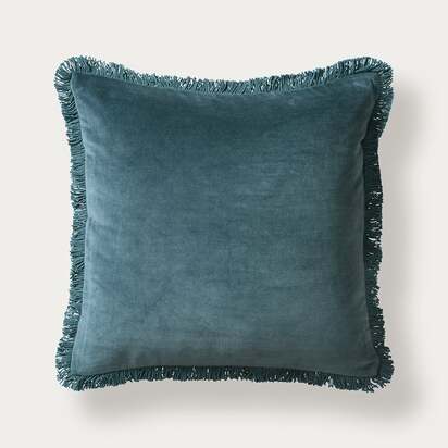 Cotton Velvet Fringed Cushion - Kingfisher - Home Accessories - The Cotswold Company