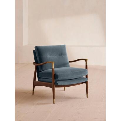 Theodore Armchair, Velvet, Grey Blue