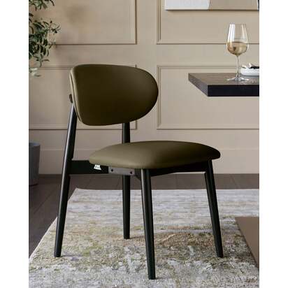 Ryann 2x Olive Green Genuine Leather Dining Chair | Dark Wood Legs | Built-In Floor Protectors | Fully Assembled | Danetti