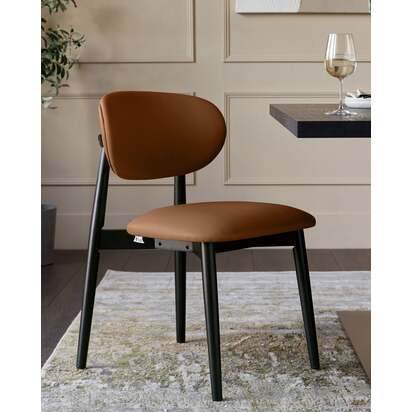 Ryann 2x Tan Genuine Leather Dining Chair | Dark Wood Legs | Built-In Floor Protectors | Fully Assembled | Danetti